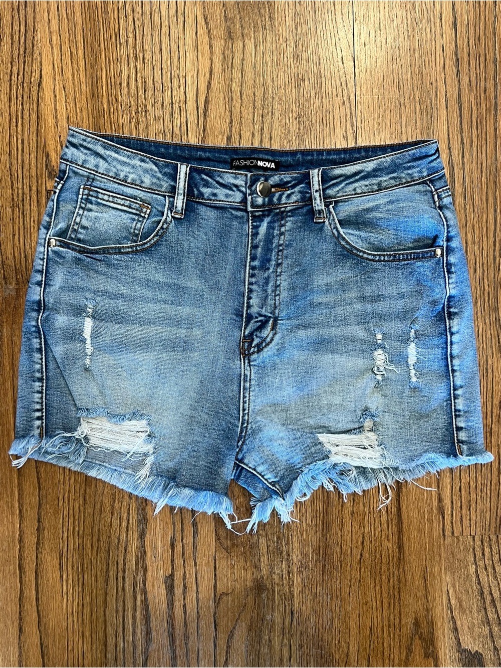 High-Rise Distressed Denim Shorts - Light Blue Fashion Nova XL - Picture 2 of 5